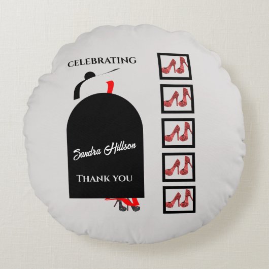 ファブシルエットグラムシューズレッドブラック誕生日 ラウンドクッション (正面)