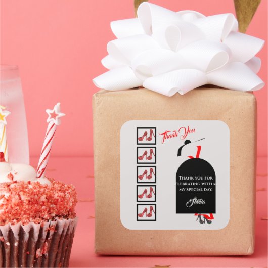 ファブシルエットグラムレッドブラックシューズ感謝してい誕生日 スクエアシール (パーティー)