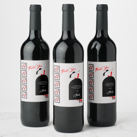 ファブシルエットグラムレッドブラックシューズ感謝してい誕生日 ワインラベル (ボトル)