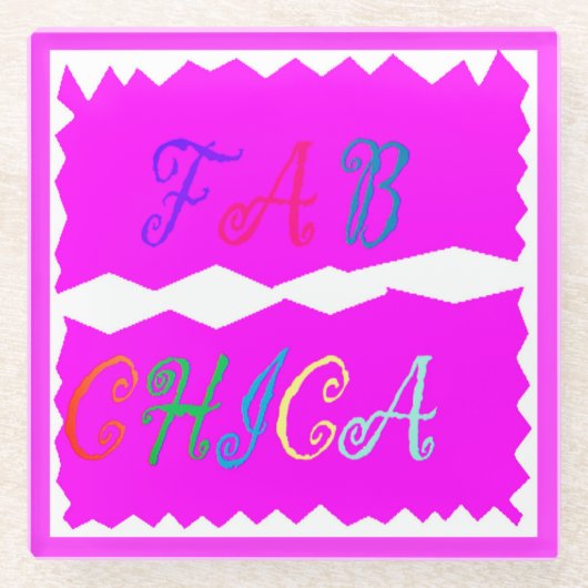 ファブチカ明るい紫色のピンクと文字語 ガラスコースター (正面)