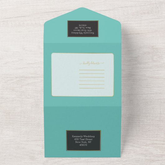 ファブティール（緑がかった色）エレガントオールインワン招待状 オールインワン招待状 (外側)