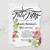 ファブフィフティ50誕生日パーティーヴィンテージボタニフラワー 招待状 (正面)