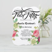 ファブフィフティ50誕生日パーティーヴィンテージボタニフラワー 招待状 (スタンド正面)