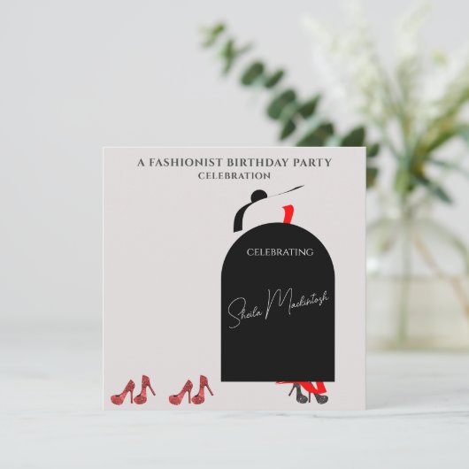 ファブブラックグラムファッショニストレッドシューズバースデーパーティー 招待状 (スタンド正面)