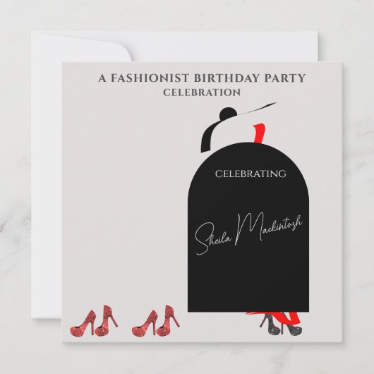 ファブブラックグラムファッショニストレッドシューズバースデーパーティー 招待状 (正面)
