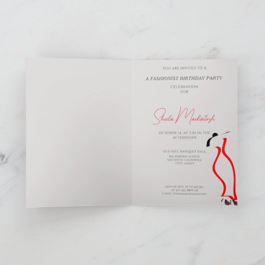 ファブブラックグラムファッショニストレッドシューズバースデーパーティー 招待状 (内部)