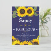 ファブラスとフィフティ誕生日モダンブルーサンフラワー 招待状 (スタンド正面)