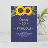 ファブラスとフィフティ誕生日モダンブルーサンフラワー 招待状 (スタンド正面)