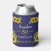 ファブラスとフィフティ誕生日モダンブルーサンフラワー 缶クーラー (缶正面)
