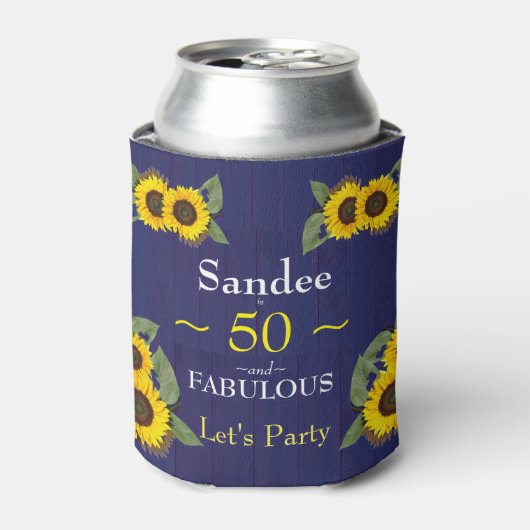 ファブラスとフィフティ誕生日モダンブルーサンフラワー 缶クーラー (缶正面)