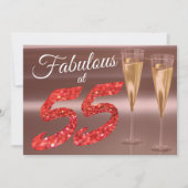 ファブラスアット55ガーリー誕生日コーラルグリッターパーティー 招待状 (正面)