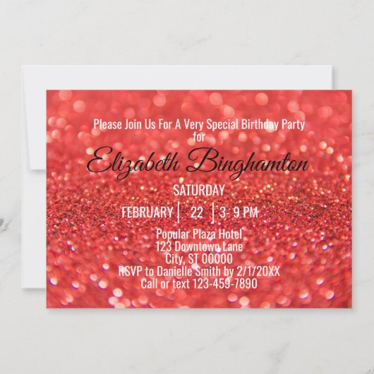 ファブラスアット55誕生日コーラルグリッターパーティー 招待状 (裏面)