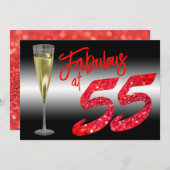 ファブラスアット55誕生日コーラルグリッターパーティー 招待状 (正面/裏面)