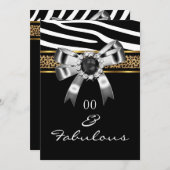 ファブラスゼブラ金ゴールド白黒ヒョウパーティー 招待状 (正面/裏面)