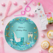 ファブラスティール（緑がかった色）ブルーグリッター ペーパープレート (パーティー)