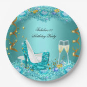 ファブラスティール（緑がかった色）ブルーグリッター ペーパープレート (正面)