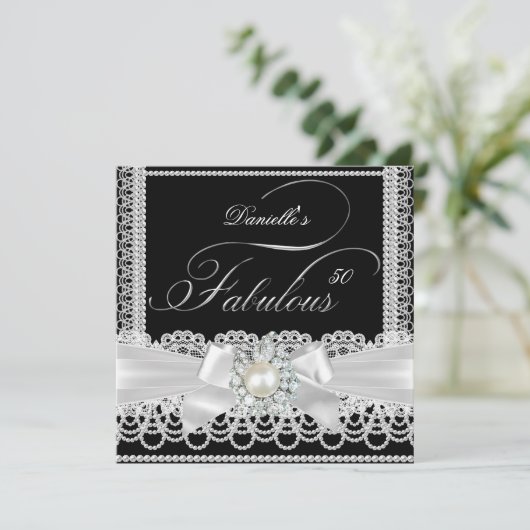 ファブラスパーティー白黒パールレースボウ 招待状 (スタンド正面)