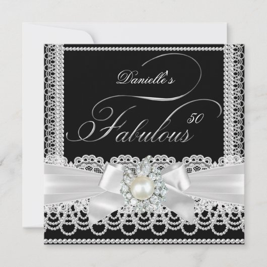 ファブラスパーティー白黒パールレースボウ 招待状 (正面)