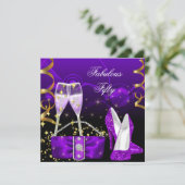 ファブラスフィフティパープルグリッターハイヒールパーティー 招待状 (スタンド正面)