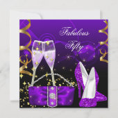 ファブラスフィフティパープルグリッターハイヒールパーティー 招待状 (正面)