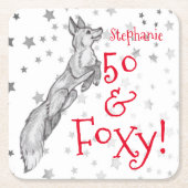 ファブラスフォキシ50th誕生日白黒レッドキツネ スクエアペーパーコースター (正面)