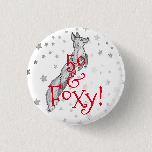 ファブラスフォキシ50th誕生日白黒レッドキツネ 缶バッジ (正面)