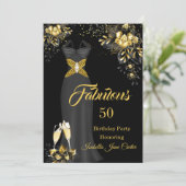 ファブラス誕生日シャンパンブラック金ゴールドフローラ 招待状 (スタンド正面)