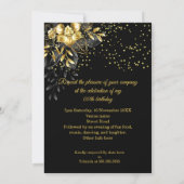 ファブラス誕生日シャンパンブラック金ゴールドフローラ 招待状 (裏面)