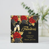 ファブラス誕生日シャンパンレッドブラックバラ金ゴールド 招待状 (スタンド正面)