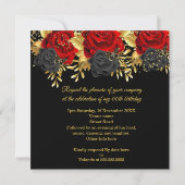 ファブラス誕生日シャンパンレッドブラックバラ金ゴールド 招待状 (裏面)