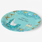 ファブラス誕生日ティール(緑がかった色)ブルーハイトシャンパーニュPL ペーパープレート (アングル)