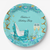 ファブラス誕生日ティール（緑がかった色）ブルーハイトシャンパーニュPL ペーパープレート (正面)