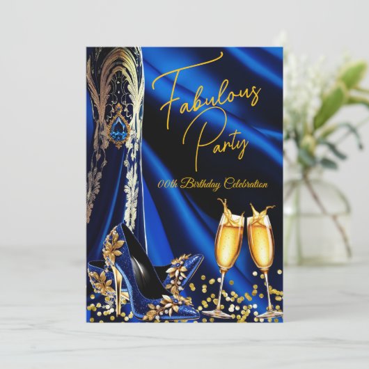 ファブラス誕生日ブルー金ゴールドハイトシャンパーニュ 招待状 (スタンド正面)