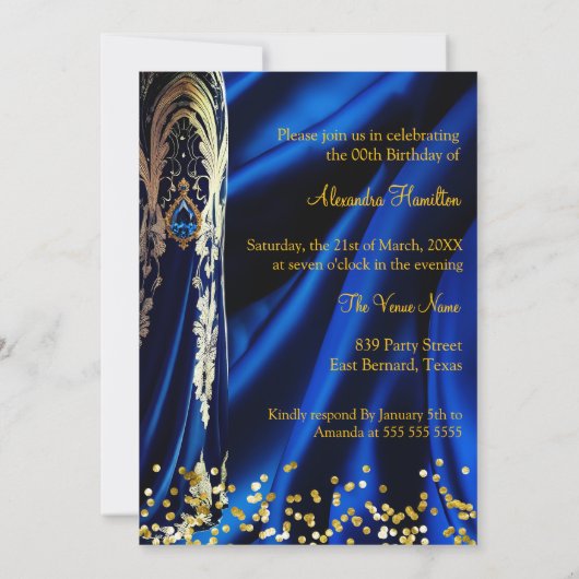 ファブラス誕生日ブルー金ゴールドハイトシャンパーニュ 招待状 (裏面)