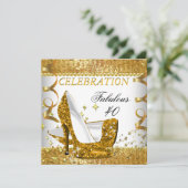 ファブラス40グリッターホワイト金ゴールドヒール誕生日 招待状 (スタンド正面)