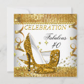 ファブラス40グリッターホワイト金ゴールドヒール誕生日 招待状 (正面)