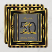 ファブラス50アールデコブラックグレーストライプ金ゴールド 招待状 (正面/裏面)