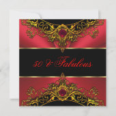 ファブラス50エリートレッドブラック金ゴールド誕生日 招待状 (正面)