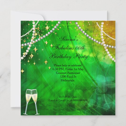 ファブラス50グリーン金ゴールドハイトシャンパーニュ誕生日 招待状 (裏面)