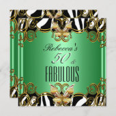 ファブラス50グリーン金ゴールド白黒ゼブラ 招待状 (正面/裏面)