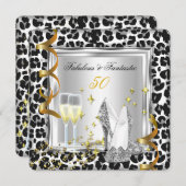 ファブラス50シルバーヒールレオパード金ゴールド誕生日2 招待状 (正面/裏面)