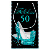 ファブラス50ティール(緑がかった色)ブルーグリッターハイヒール スモールペーパーバッグ (裏面)