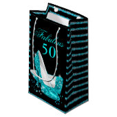 ファブラス50ティール(緑がかった色)ブルーグリッターハイヒール スモールペーパーバッグ (正面アングル)