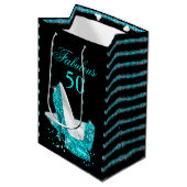 ファブラス50ティール（緑がかった色）ブルーグリッターハイヒール ミディアムペーパーバッグ (正面アングル)