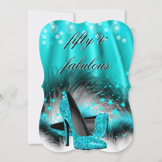 ファブラス50ティール（緑がかった色）ブルースターズハイヒール誕生日 招待状 (正面)