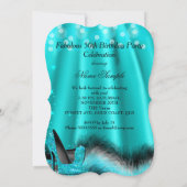 ファブラス50ティール(緑がかった色)ブルースターズハイヒール誕生日 招待状 (裏面)