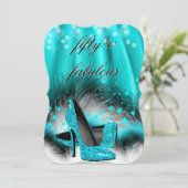 ファブラス50ティール(緑がかった色)ブルースターズハイヒール誕生日 招待状 (スタンド正面)