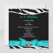 ファブラス50ティール（緑がかった色）ブルーゼブラブラックエレガント誕生日 招待状 (裏面)