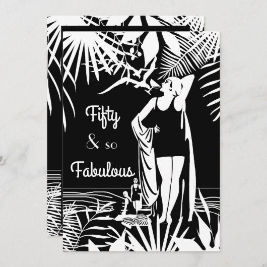 ファブラス50バースデーパーティードコレディ白黒 招待状 (正面/裏面)