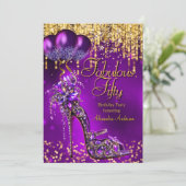 ファブラス50パープルパーティーグリッター金ゴールドStiletto 招待状 (スタンド正面)